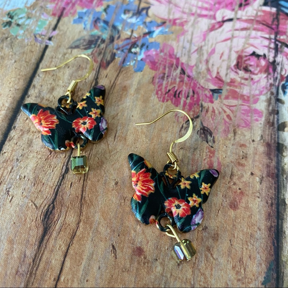 Butterfly enamel floral earrings